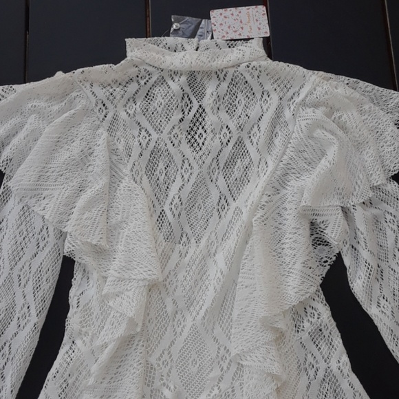 Free People NWT Ivory high neck lace dress sz S - Picture 4 of 6